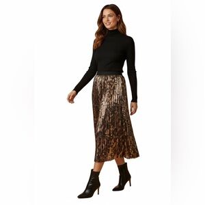 Johnny Was by Jade Metallic Pleated Midi Skirt M | Shimmer Leopard Print